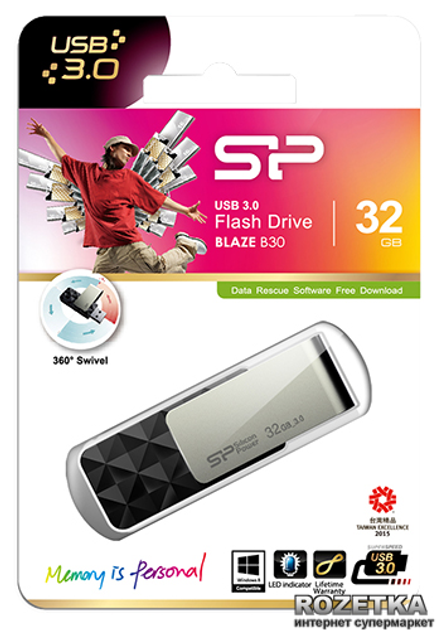 Silicon Power Blaze B30 32GB Black (SP032GBUF3B30V1K) - зображення 3