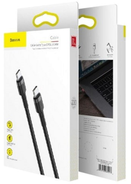 Kabel Baseus Cafule PD2.0 60W Typ-C 20V 3A 2m Szary/Czarny (CATKLF-HG1) - obraz 8