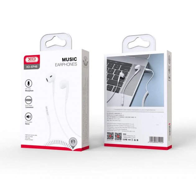 Наушники вкладыши с микрофоном XO EP48 функциональные Белые купить в ...