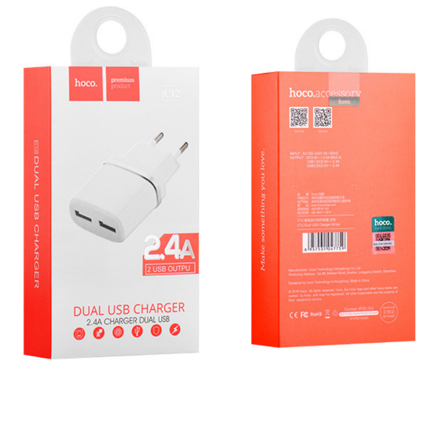 МЗП Hoco C12 Smart dual USB charger ( EU ) 2USB 2.4A White - Фото 2 МЗП Hoco C12 Smart dual USB charger ( EU ) 2USB 2.4A White - зображення 2