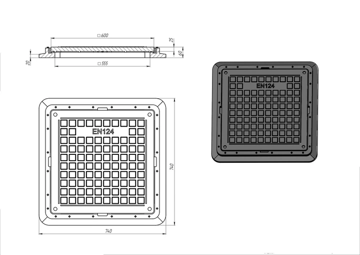 Люк каналізаційний квадратний 740*740 мм садовий з замком чорний
