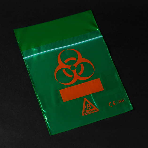 Пакет для транспортування біоматеріалів Biohazard з подвійною кишенею Зелений Biosigma - зображення 1