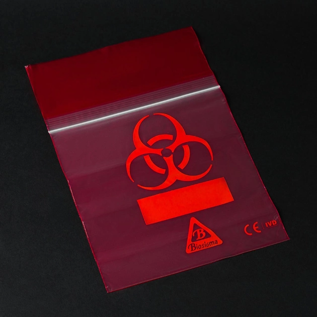 Пакет для транспортування біоматеріалів Biohazard з подвійною кишенею Червоний Biosigma - зображення 1