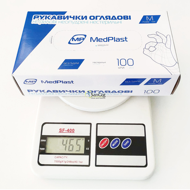 Перчатки нитриловые Medplast, плотность 4 г. - голубые (100 шт) M (7-8) - изображение 2