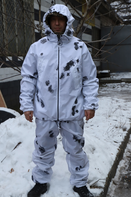 Зимовий маскувальний костюм Клякса. Тактичний одяг. Маскхалат білий. Комуфляжний зимовий костюм Ляпка. Розмір 48-56 - изображение 2