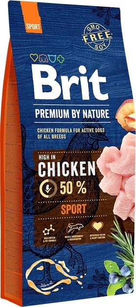Sucha karma dla psów BRIT Premium Sport przy wzmożonej aktywności fizycznej z kurczakiem 15 kg (8595602526673) - obraz 1