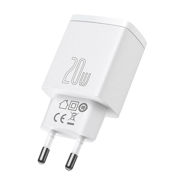Мережевий зарядний пристрій Baseus Compact Quick Charger USB+Type-C 20W Білий (CCXJ-B02) - Фото 3 Мережевий зарядний пристрій Baseus Compact Quick Charger USB+Type-C 20W Білий (CCXJ-B02) - зображення 3