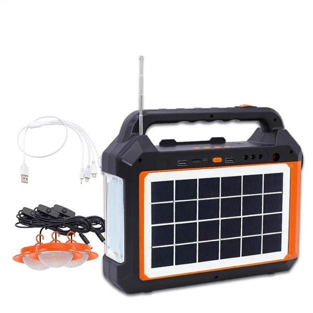 Радио с Bluetooth EP-0198 с функцией Power Bank и фонаря с солнечной панелью и тремя лампочками - изображение 1