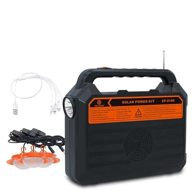 Радио с Bluetooth EP-0198 с функцией Power Bank и фонаря с солнечной панелью и тремя лампочками - изображение 2