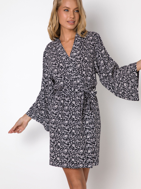 Suknia-szlafrok Robe Aruelle Harmony L Czarny/Mleczny (5904541437606) - obraz 1