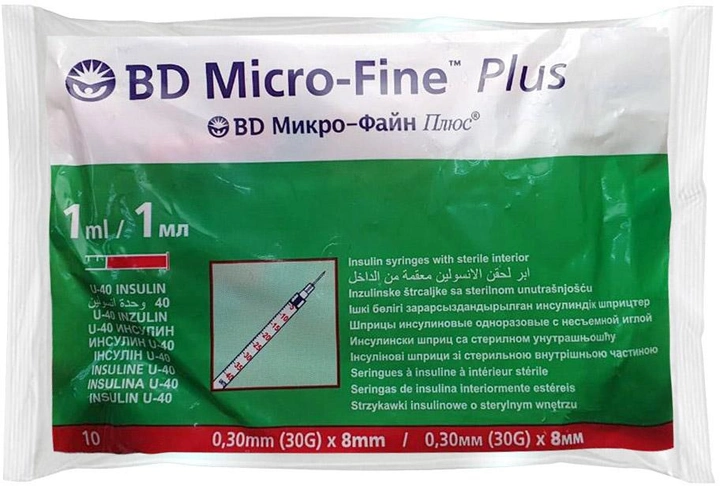 Шприц инсулиновый Becton Dickinson BD Micro-Fine 1 мл U-40 30G 0.30 x 8.0 мм (0382900911014) №100 - изображение 1
