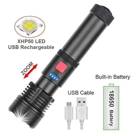Ліхтарик Bailong BL-X72-P90, 3 режима, алюміній, вбудован акум, USB кабель, BOX - изображение 4