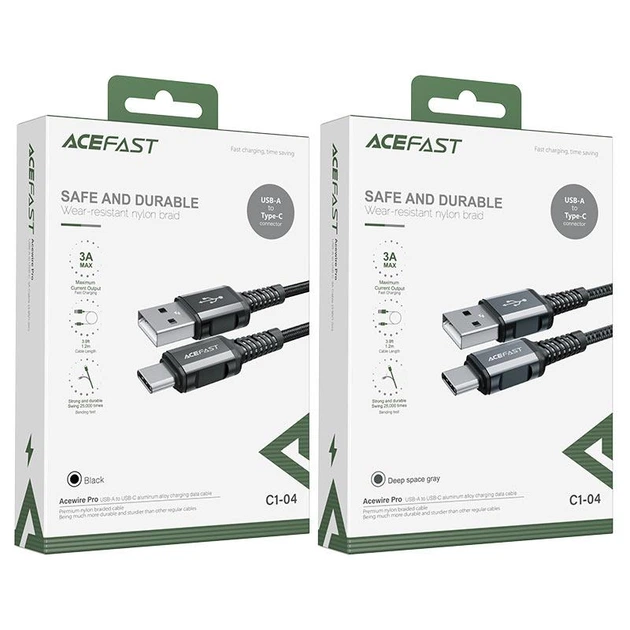 Кабель ACEFAST C1-04 USB to Type-C 3A, 1. 2m, nylon aluminum connectors, чорний - изображение 2