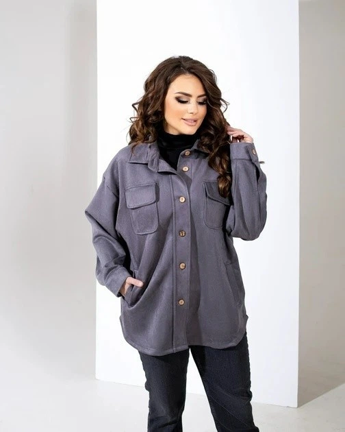 Женская замшевая рубашка на дайвинге батал Серая р.64/66 016351 от ...