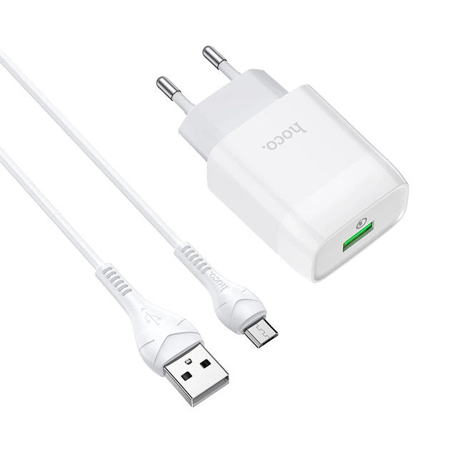 Мережевий зарядний пристрій Hoco C72Q Glorious single port QC3.0 charger set (with micro-USB cable) White - Фото 2 Мережевий зарядний пристрій Hoco C72Q Glorious single port QC3.0 charger set (with micro-USB cable) White - зображення 2