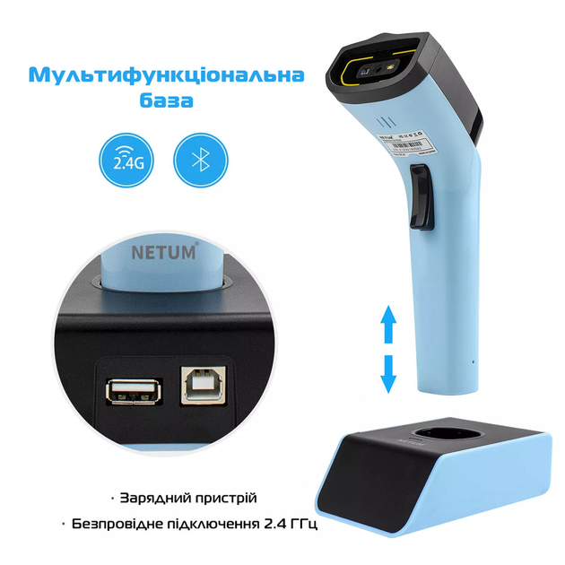 Ручной CMOS сканер штрих-кодов беспроводной Netum DS7500 2D Blue ...