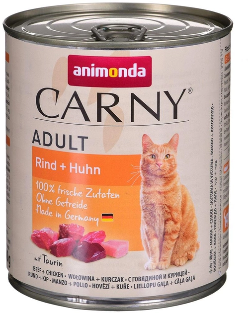Вологий корм для котів Animonda Carny Adult зі смаком яловичини та курки 800 г (4017721837293) - зображення 1