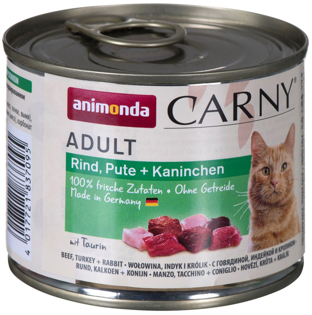 Вологий корм для котів Animonda Carny Adult яловичина, індичка та кролик 200 г (4017721837095) - зображення 1