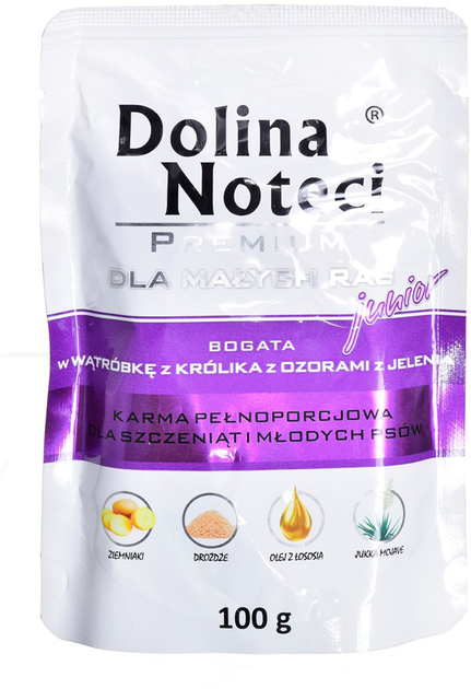 Mokra karma dla szczeniąt Dolina Noteci Premium Junior z króliczą wątróbką 100 g (5902921301004) - obraz 1