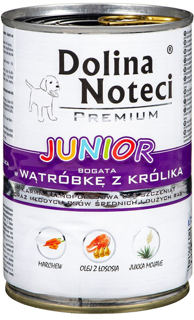 Mokra karma dla szczeniąt Dolina Noteci Premium Junior z wątróbką króliczą 400 g (5902921300397) - obraz 1
