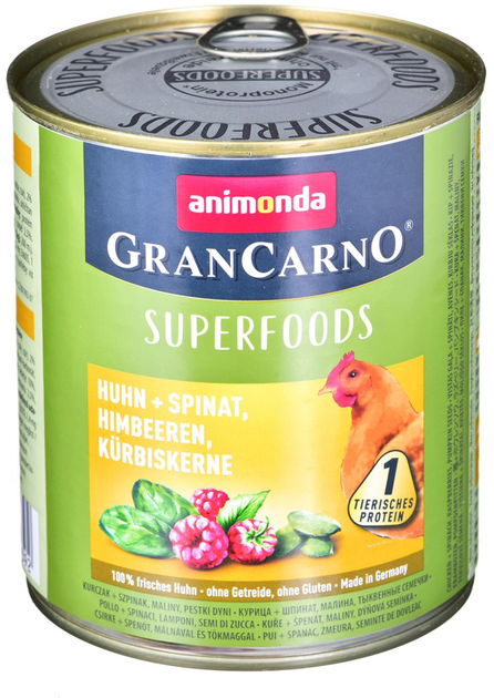 Mokra karma dla psów Animonda GranCarno Superfoods z kurczakiem i szpinakiem 800 g (4017721824392) - obraz 1