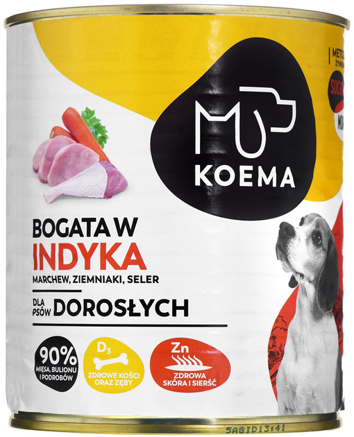 Mokra karma dla psów Koema Bogata w indyka 800 g (5907648373815) - obraz 1