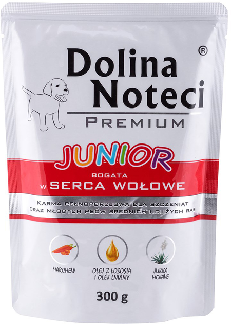 Mokra karma dla psów Dolina Noteci Junior Doypack serca wołow 300 g (5902921301172) - obraz 1