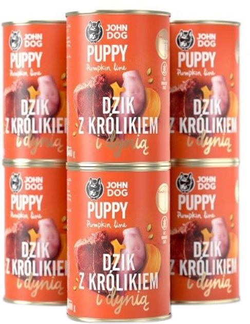 Mokra karma dla szczeniąt John Dog z dziczyzną, królikiem i dynią 6 x 400 g (5903769000869) - obraz 1