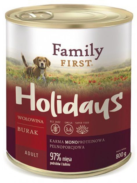 Mokra karma dla psów Family First adult Wołowina, burak, monoproteina 800 g (5904479190031) - obraz 1