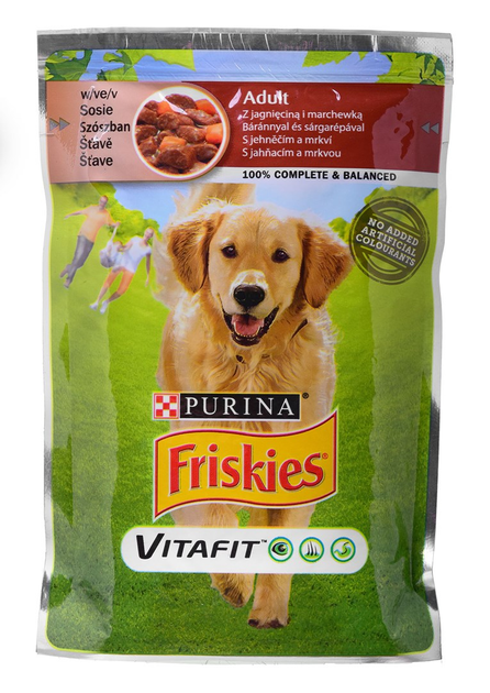 Mokra karma dla psów Purina Friskies Aduld Jagnięcina z marchewką w sosie 100 g (7613035339316) - obraz 1