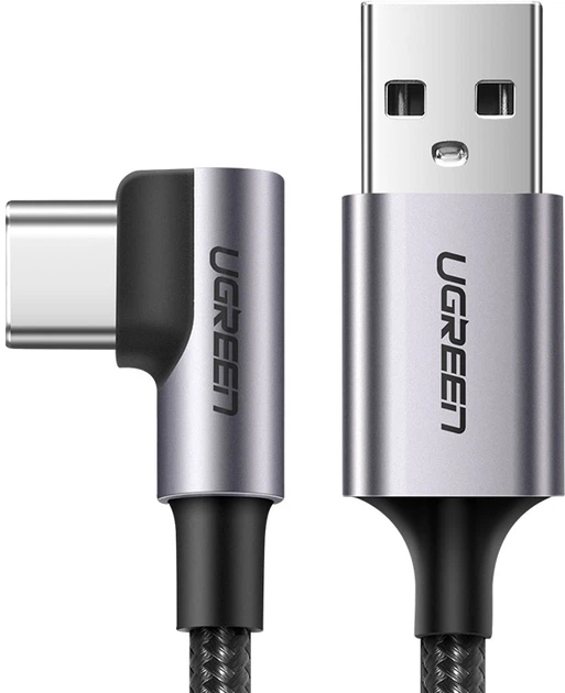 Kabel Ugreen US284 USB 2.0 to Angled USB Type-C Cable Aluminum Shell with Braided 3 A 3 m Black (6957303872558) - obraz 3