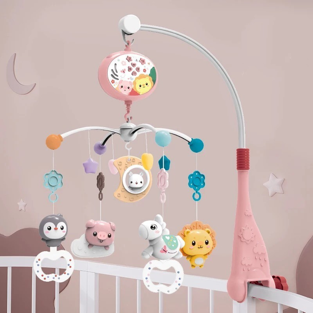 Музыкальный мобиль на кроватку Baby Bell Animals с проектором и пультом ...