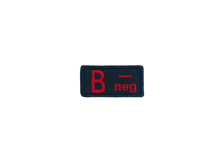 Шеврон на липучке Группа крови B(III) Rh(-) 5см x 2,5см красный на черном (12154) - изображение 1