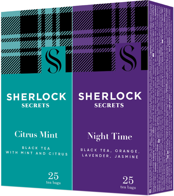 Акція на Набір чорного чаю Sherlock Secrets Citrus Mint 25 пакетиків + Night Time 25 пакетиків від Rozetka