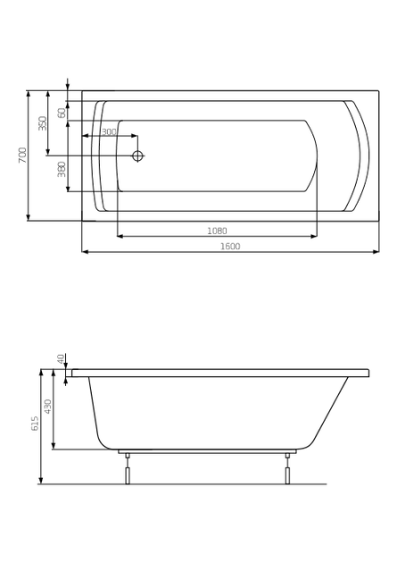 Ванна акриловая Roca Linea в комплекте с ножками 160x70 A24T018000 - изображение 2