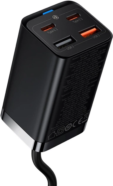 Мережевий зарядний пристрій Baseus GaN3 Pro Desktop Fast Charger + Cable Baseus Type-C to Type-C 65W 20V/5A 1 м Black (CCGP040101) - зображення 7