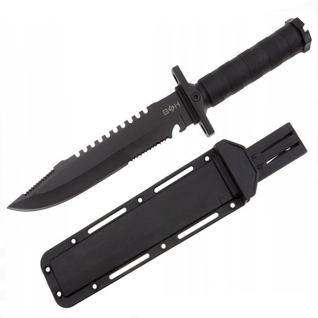 Тактический нож BSH ADVENTURE черный охотничий в чехле пластик - изображение 1