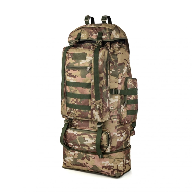 Большой тактический военный рюкзак, объем 80 литров, влагоотталкивающий и износостойкий. Цвет мультикам. Ткань Cordura 1000D. - изображение 2