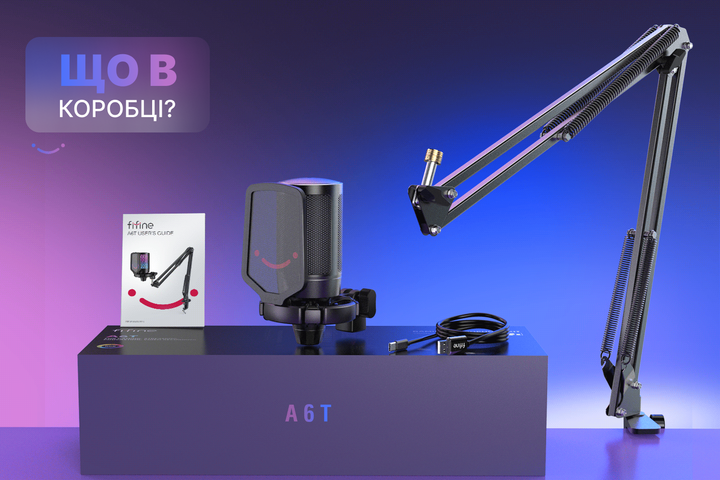 Мікрофон конденсаторний Fifine A6T USB Black - Фото 13 Мікрофон конденсаторний Fifine A6T USB Black - зображення 13