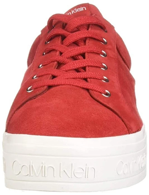 Женские кожаные кроссовки Calvin Klein красный замш -40 р.на платформе с логотипом - изображение 2