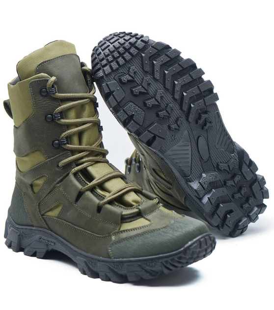 Берці демісезонні черевики тактичні чоловічі, натуральна шкіра та кордура, розмір 42, Bounce ar. QP-0842, колір хакі - зображення 2