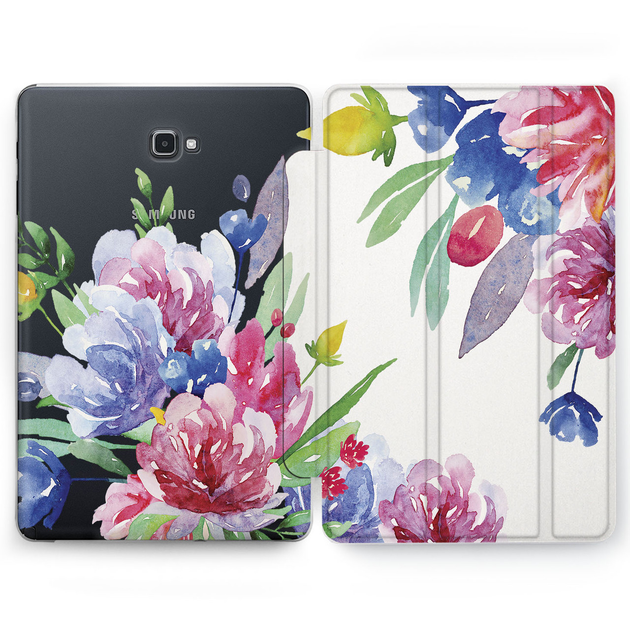 Чехол книжка, обложка для Samsung Galaxy Tab S (Тюльпаны, акварель) S2 ...