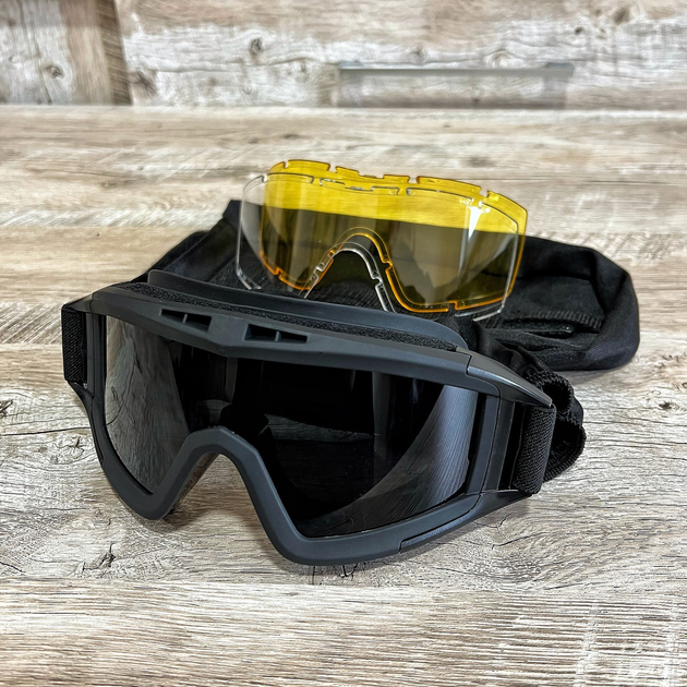 Тактические очки защитная маска Revision с 3 линзами чорная - изображение 1