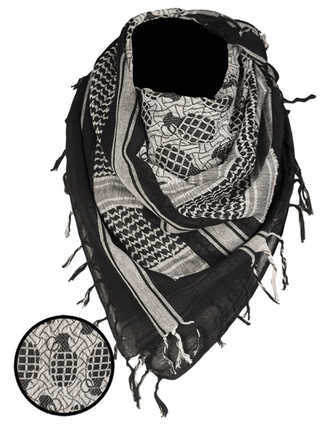 Арафатка шарф-шемаг тактична Mil-Tec One size 110х110см Граната Чорно-Біла HALSTUCH 'SHEMAGH' 110X110CM PINEAPPLE SCHW./WEI (12609002) - зображення 1