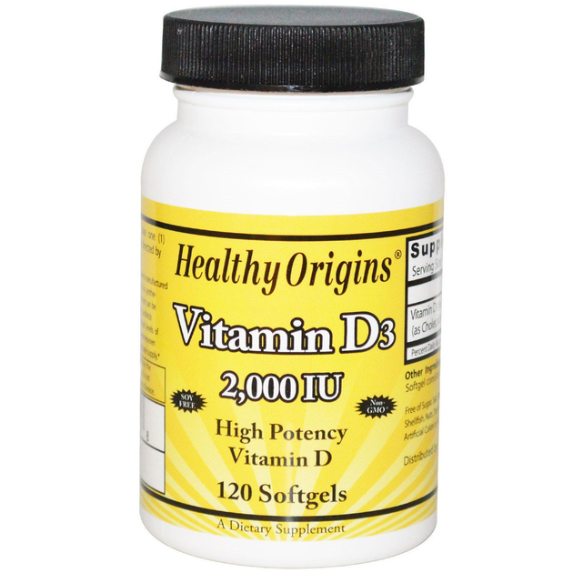 Витамин Д3, Vitamin D3, Healthy Origins, 2000 МЕ, 120 капсул – низкие ...