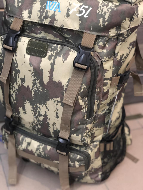 Рюкзак тактический универсальный объем 75 литров, военный водоотталкивающий из плотной тактической ткани хаки (DJ744109) - изображение 2