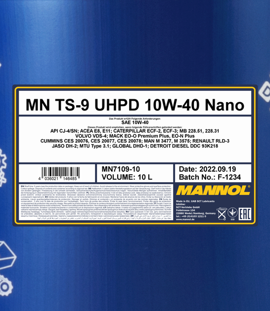 Моторное масло Mannol 7109 TS-9 UHPD Nano 10W-40 10л - изображение 2