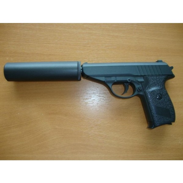 Страйкбольный Пистолет с глушитилем Galaxy G3A Walther PPS металл, пластик стреляет пульками 6 мм Черный - изображение 2