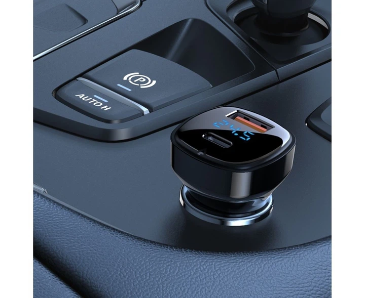 Автомобильный зарядный Acefast Model: B4 USB-C 60W Max GaN Gharger USB-A 3A С дисплеем - зображення 3