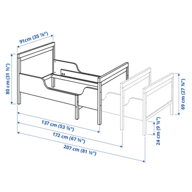 Ліжко розсувне IKEA SUNDVIK 80х200 см сіре (494.215.08) - зображення 4